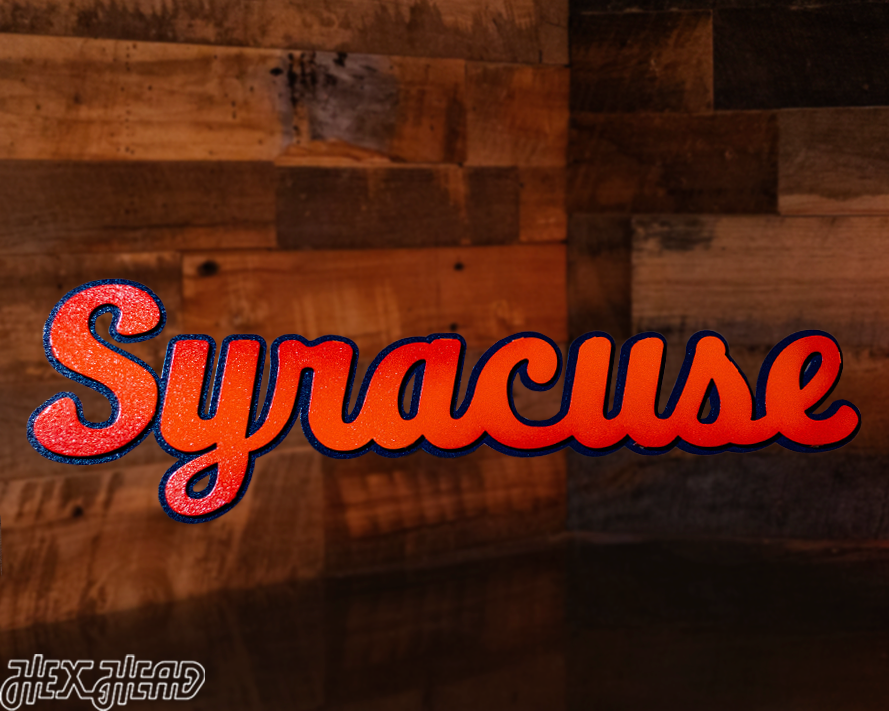 Syracuse Orange Cursive Script 3D Vintage Metal Wall Art