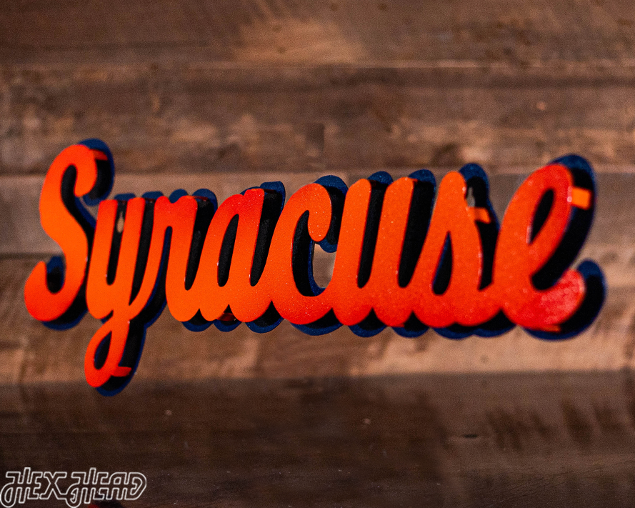 Syracuse Orange Cursive Script 3D Vintage Metal Wall Art