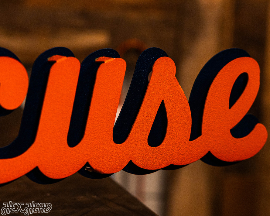 Syracuse Orange Cursive Script 3D Vintage Metal Wall Art