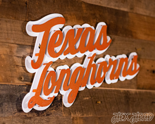 Load image into Gallery viewer, Texas Longhorns Script 3D Vintage Metal Wall Art
