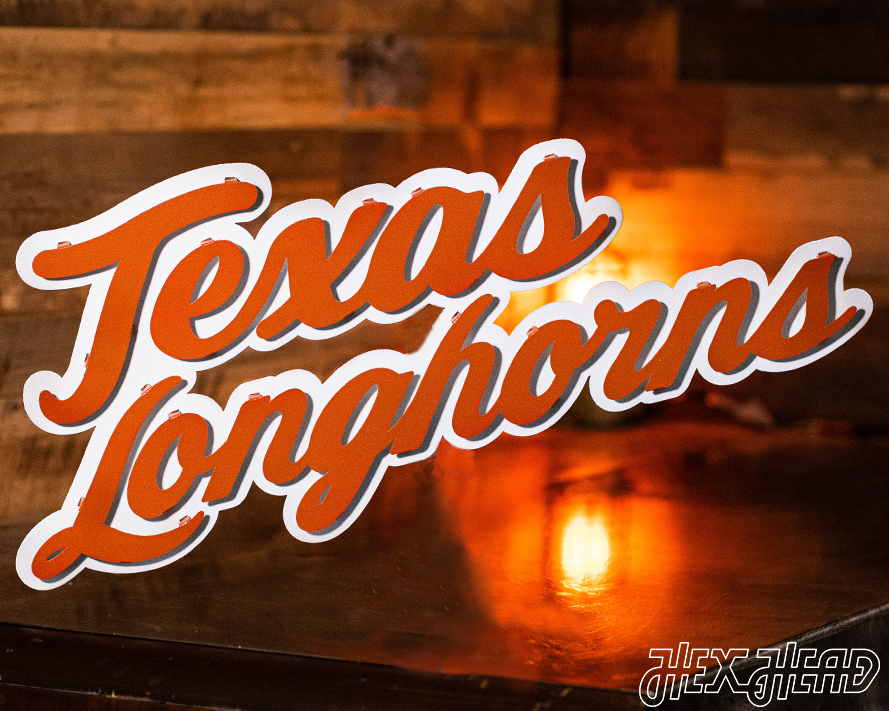 Texas Longhorns Script 3D Vintage Metal Wall Art