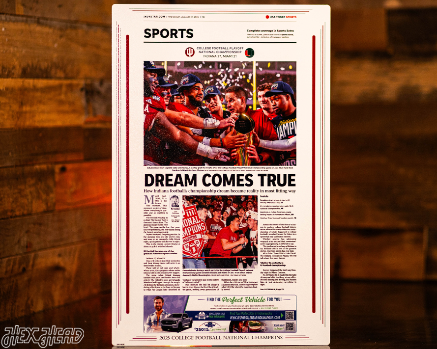 Indianapolis Star Hoosiers 2025 National Championship Sports Front Page - JAN 21, 2026