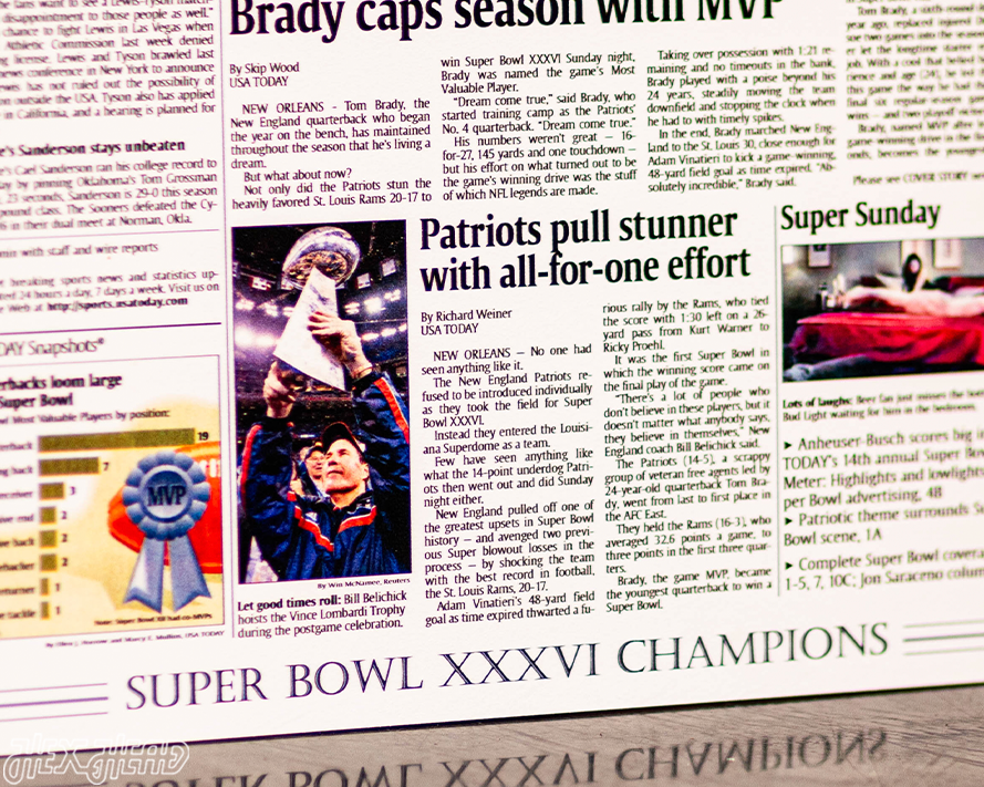 USA Today New England Patriots 2002 Super Bowl Front Page -- FEB 4, 2002