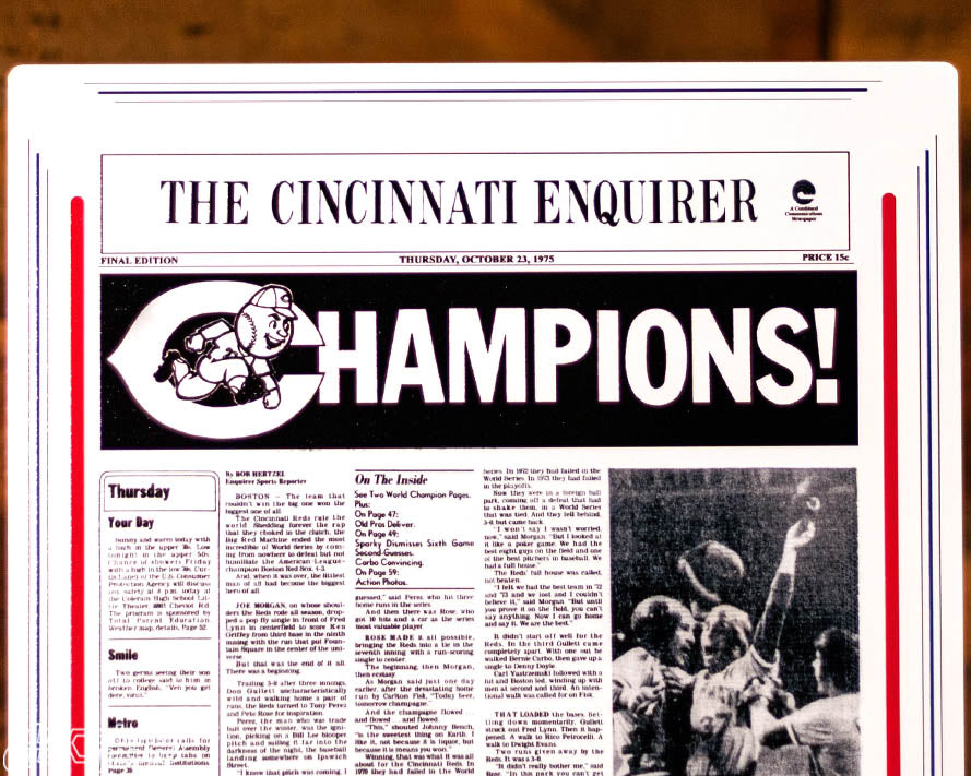 The Cincinnati Enquirer Reds 1975 WORLD SERIES Front Page - OCT 23, 1975