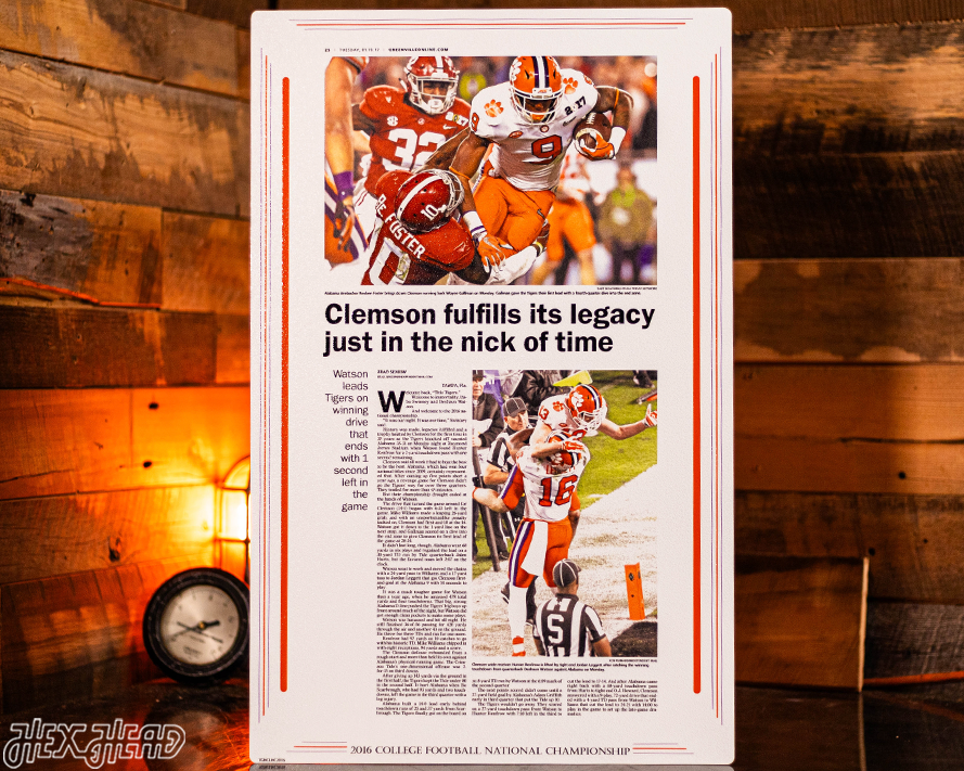 Greenville News Clemson Tigers 2016 Football National Champions Front Page - JAN 10, 2017