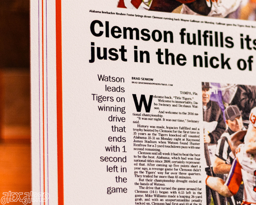 Greenville News Clemson Tigers 2016 Football National Champions Front Page - JAN 10, 2017