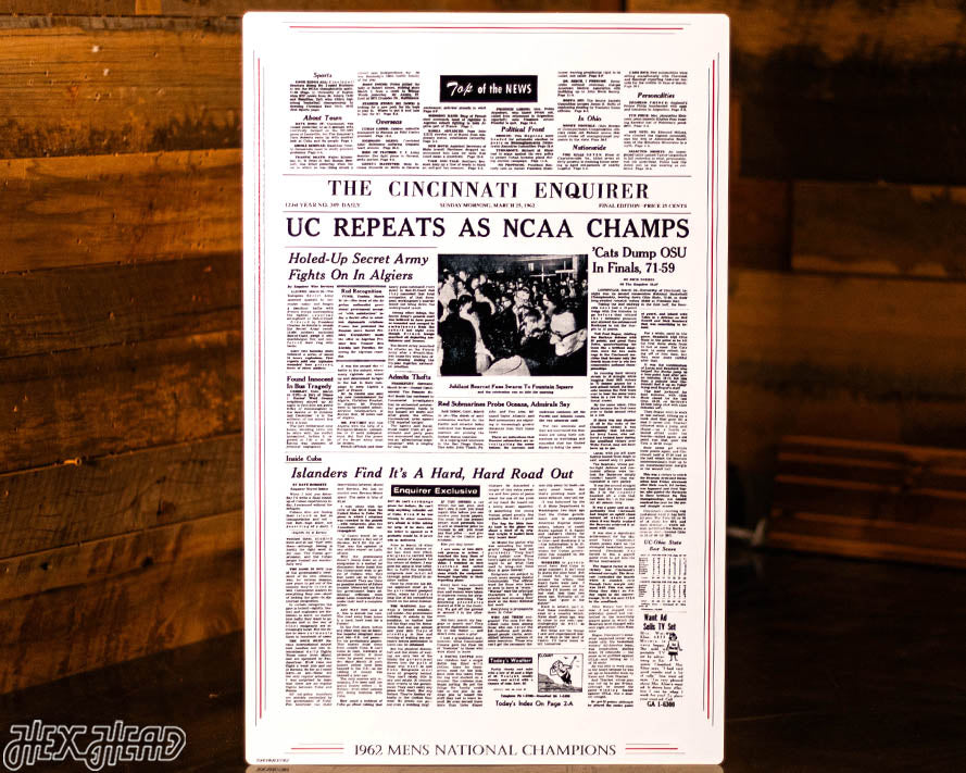 The Cincinnati Enquirer Bearcats 1962 Basketball National Champions Front Page - MAR 25, 1962