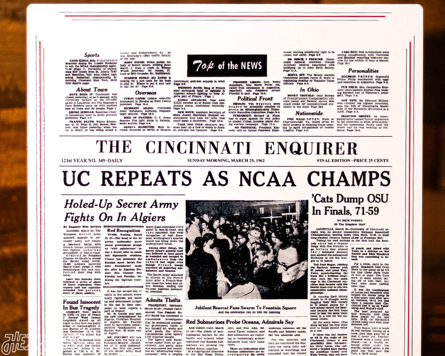 The Cincinnati Enquirer Bearcats 1962 Basketball National Champions Front Page - MAR 25, 1962