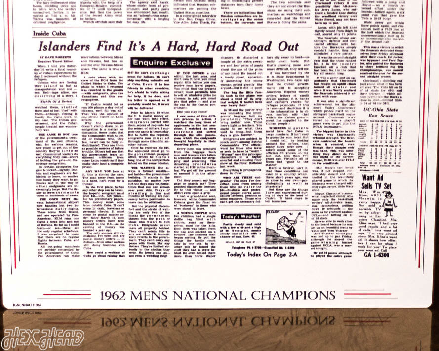 The Cincinnati Enquirer Bearcats 1962 Basketball National Champions Front Page - MAR 25, 1962