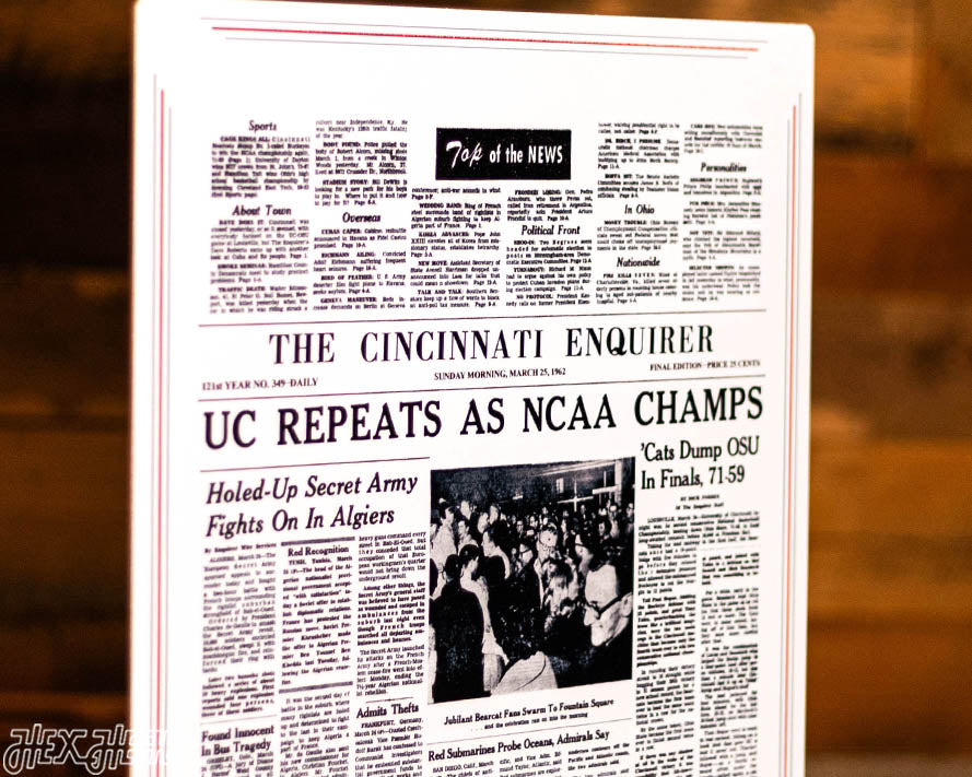 The Cincinnati Enquirer Bearcats 1962 Basketball National Champions Front Page - MAR 25, 1962