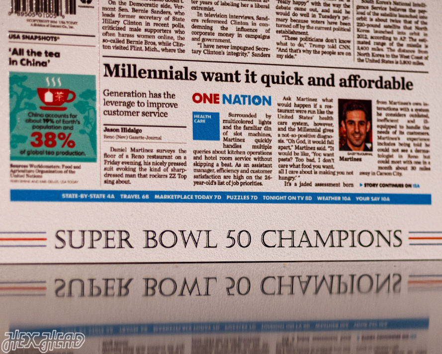 USA Today Denver Broncos 2016 Super Bowl Front Page - FEB 8, 2016