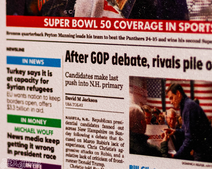 USA Today Denver Broncos 2016 Super Bowl Front Page - FEB 8, 2016
