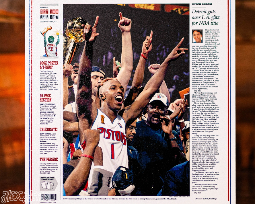 Detroit Free Press Pistons 2004 NBA FINALS Front Page - JUNE 16, 2004