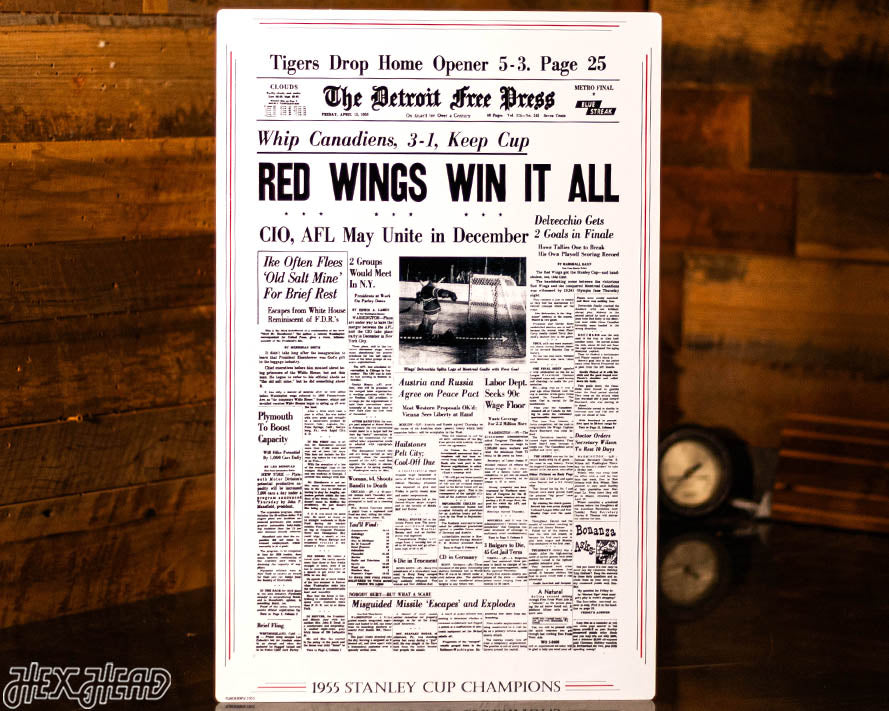 Detroit Free Press Red Wings 1955 Stanley Cup Front Page - APRIL 15, 1955