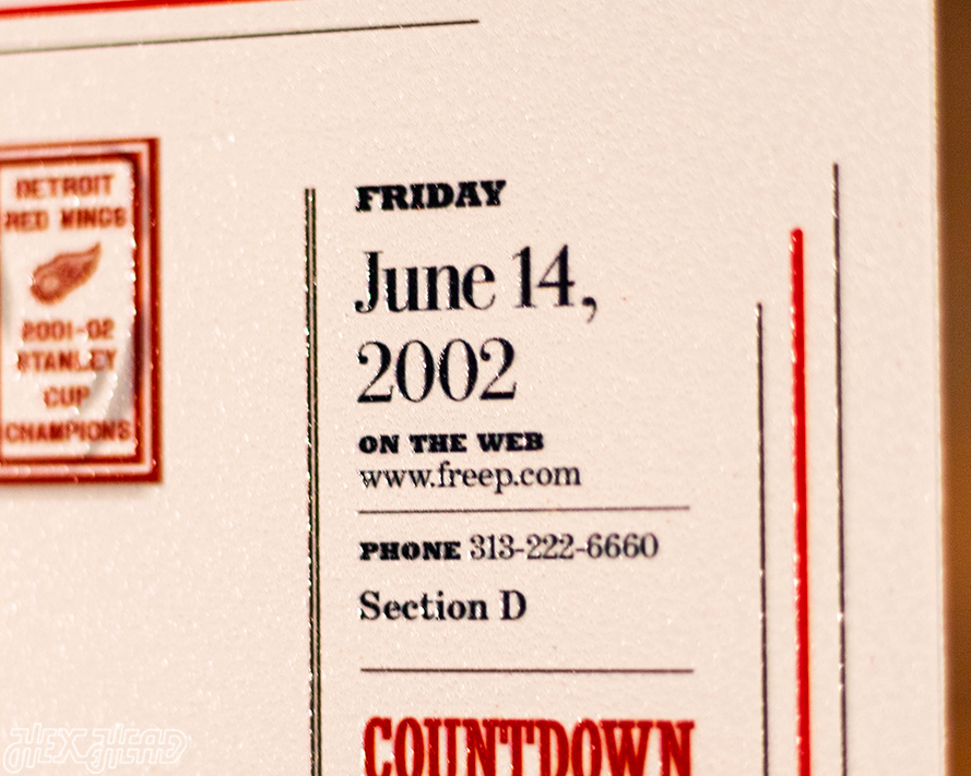 Detroit Free Press Red Wings 2002 Stanley Cup Front Page - JUNE 14, 2002