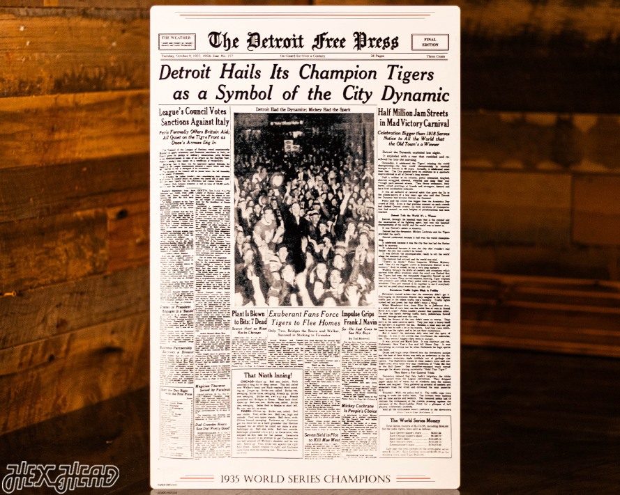 Detroit Free Press Tigers 1935 WORLD SERIES Front Page - OCT 8, 1935