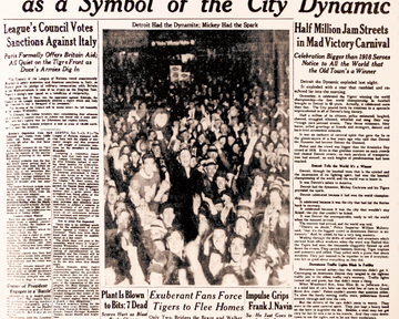 Detroit Free Press Tigers 1935 WORLD SERIES Front Page - OCT 8, 1935