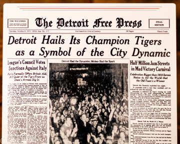 Detroit Free Press Tigers 1935 WORLD SERIES Front Page - OCT 8, 1935