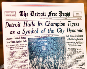 Detroit Free Press Tigers 1935 WORLD SERIES Front Page - OCT 8, 1935