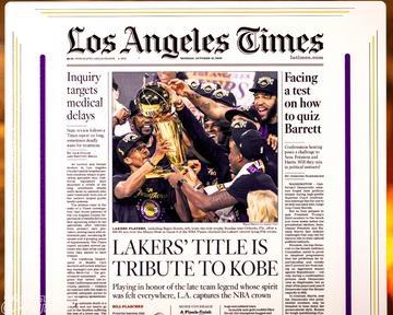 Los Angeles Times Lakers Tribute To Kobe Front Page - OCT 12, 2020