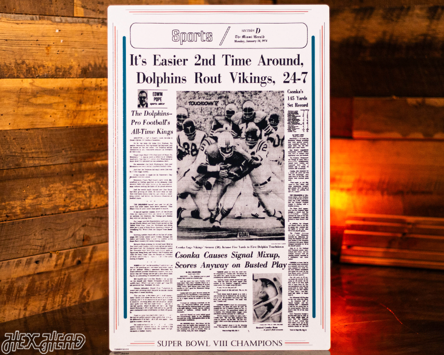 Miami Herald Dolphins 1974 SUPER BOWL Front Page - JAN 14, 1974