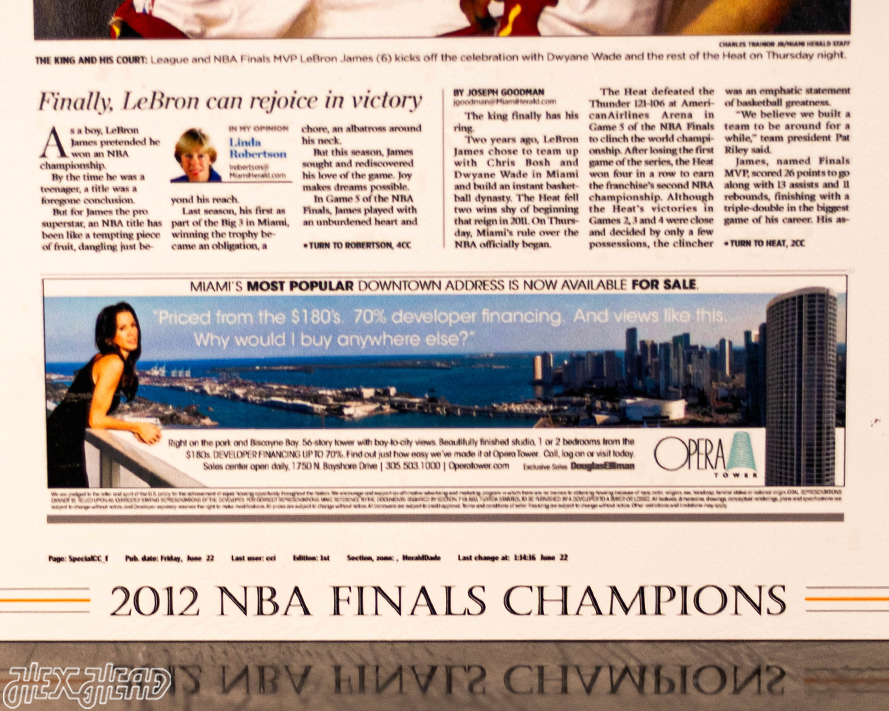 Miami Herald Heat 2012 NBA FINALS Front Page - JUNE 22, 2012