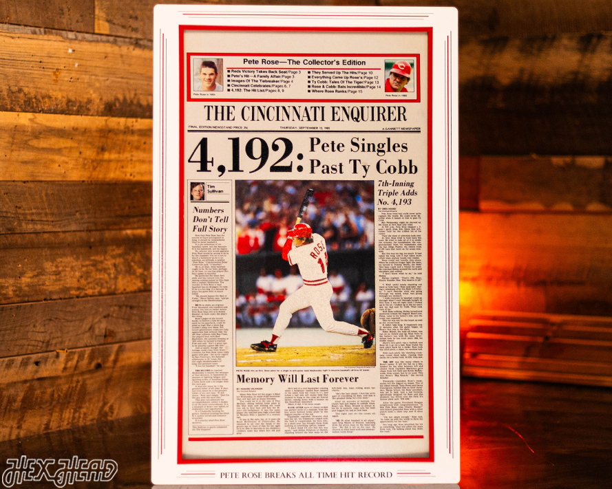 The Cincinnati Enquirer Pete Rose Hit Record Front Page - SEP 12, 1985