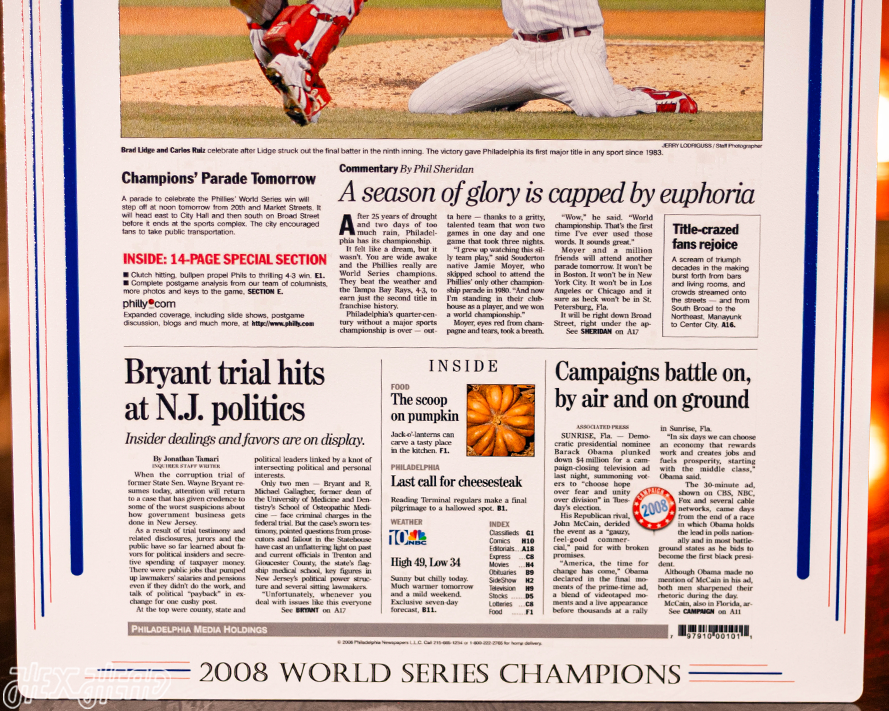 Philadelphia Inquirer Phillies 2008 WORLD SERIES Front Page - OCT 30, 2008