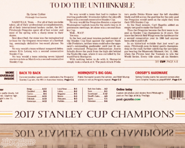 Pittsburgh Post-Gazette Penguins 2017 STANLEY CUP Front Page - JUNE 12, 2017