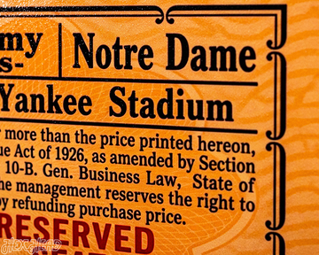 Notre Dame 1929 Ticket Stub Single Layer Metal Wall Art