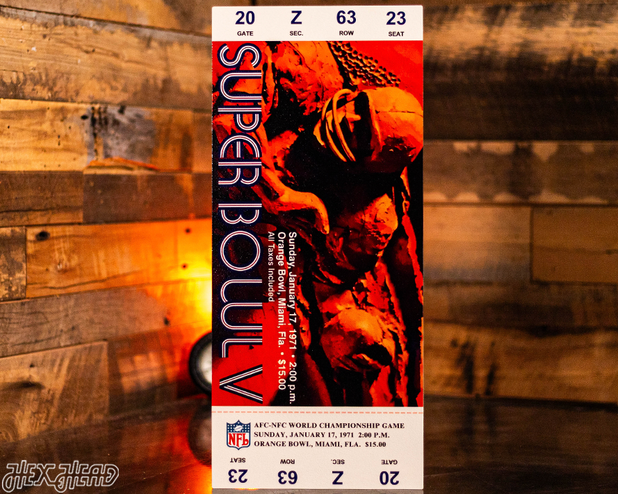 Baltimore Colts Personalized Super Bowl V Ticket Stub Single Layer Metal Wall Art
