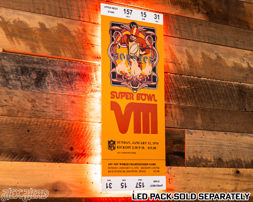 Miami Dolphins Personalized Super Bowl VIII Ticket Stub Single Layer Metal Wall Art