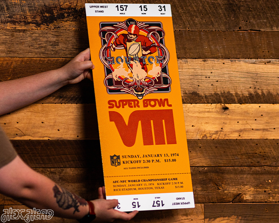 Miami Dolphins Personalized Super Bowl VIII Ticket Stub Single Layer Metal Wall Art
