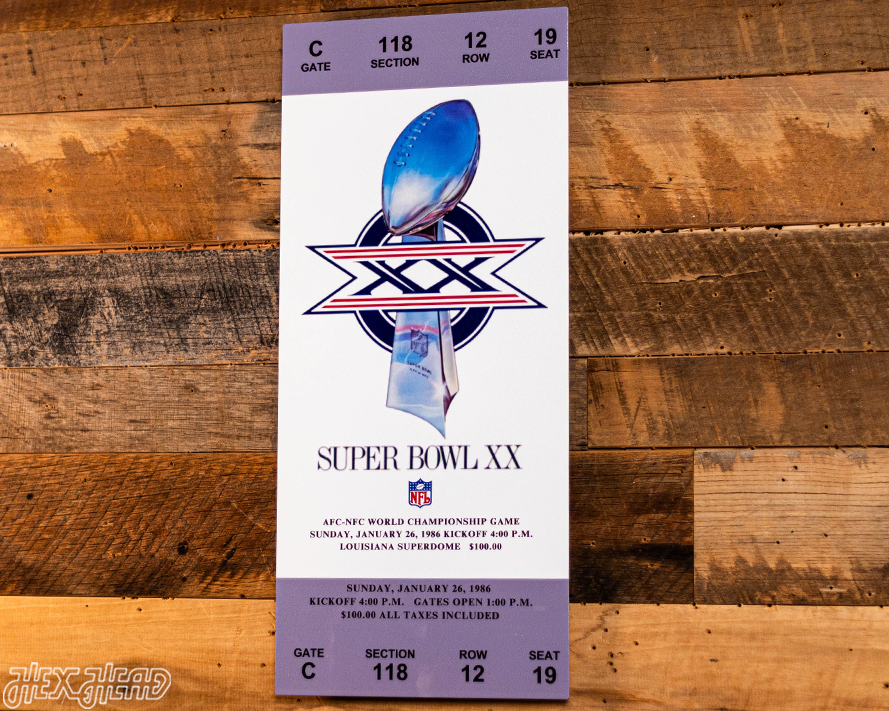 Chicago Bears Super Bowl XX Ticket Stub Single Layer Metal Wall Art