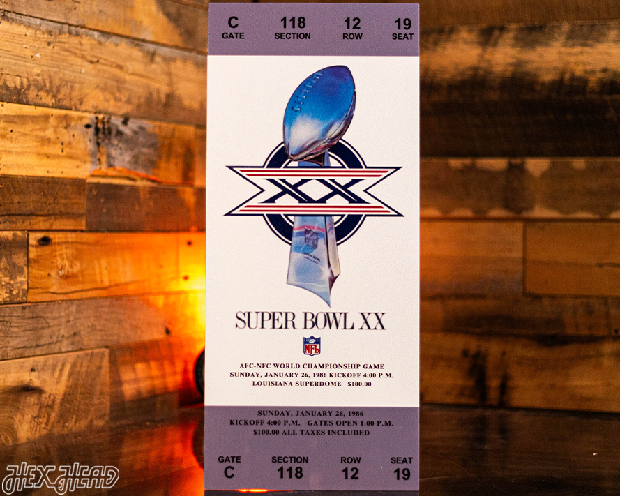 Chicago Bears Super Bowl XX Ticket Stub Single Layer Metal Wall Art
