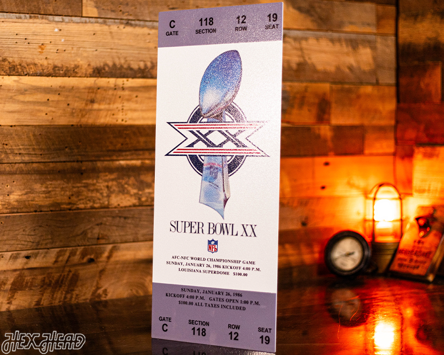 Chicago Bears Super Bowl XX Ticket Stub Single Layer Metal Wall Art