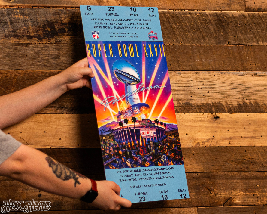 Dallas Cowboys Personalized Super Bowl XXVII Ticket Stub Single Layer Metal Wall Art