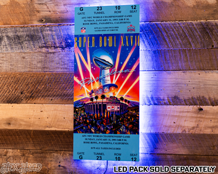 Dallas Cowboys Personalized Super Bowl XXVII Ticket Stub Single Layer Metal Wall Art
