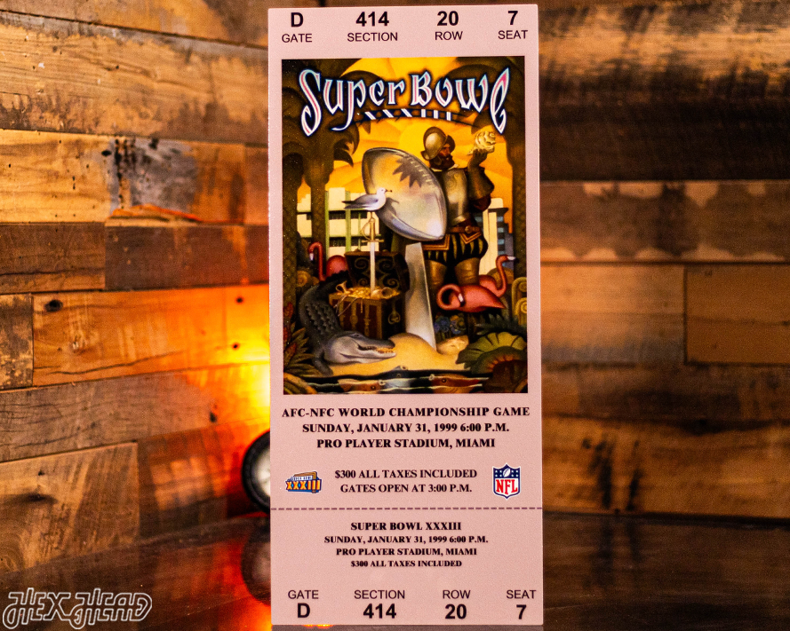 Denver Broncos Personalized Super Bowl XXXIII Ticket Stub Single Layer Metal Wall Art