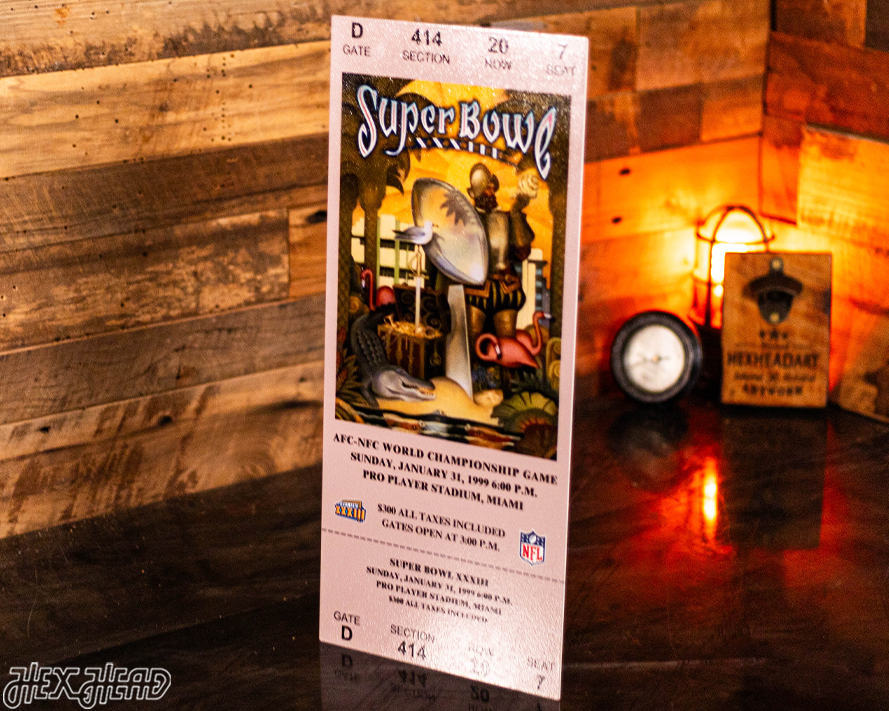Denver Broncos Personalized Super Bowl XXXIII Ticket Stub Single Layer Metal Wall Art