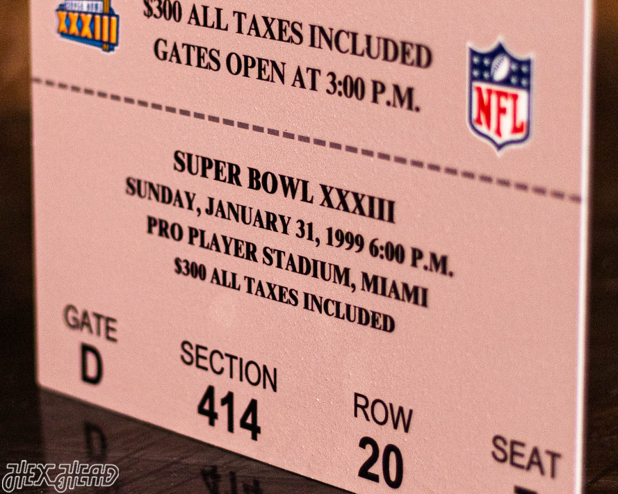 Denver Broncos Personalized Super Bowl XXXIII Ticket Stub Single Layer Metal Wall Art