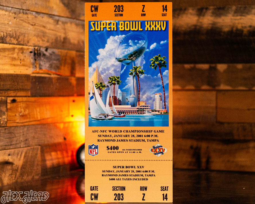 Baltimore Ravens Personalized Super Bowl XXXV Ticket Stub Single Layer Metal Wall Art