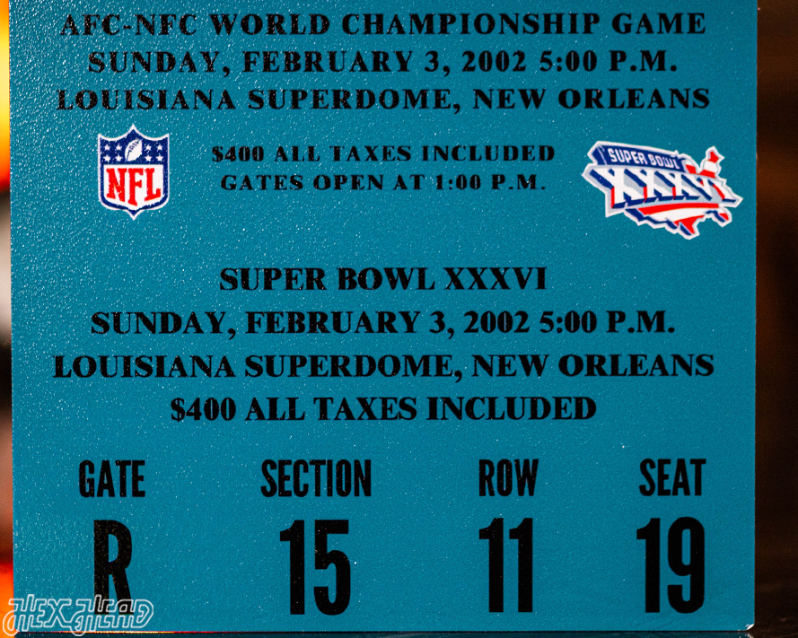 New England Patriots Super Bowl XXXVI Ticket Stub Single Layer Metal Wall Art