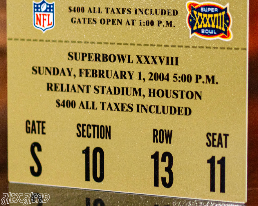 New England Patriots Super Bowl XXXVIII Ticket Stub Single Layer Metal Wall Art