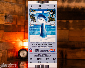 Indianapolis Colts Personalized Super Bowl XLI Ticket Stub Single Layer Metal Wall Art