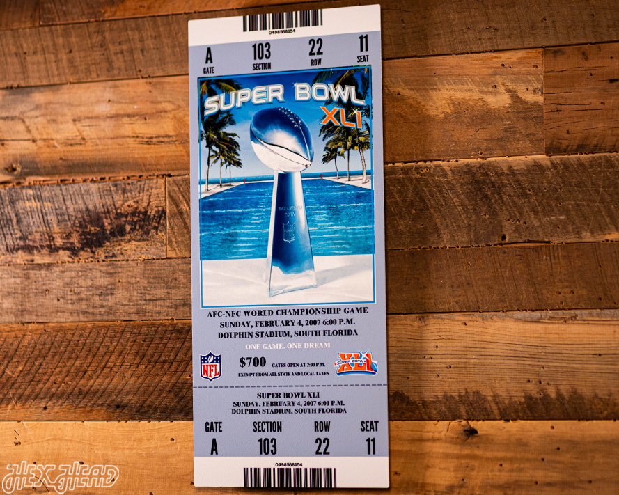 Indianapolis Colts Super Bowl XLI Ticket Stub Single Layer Metal Wall Art