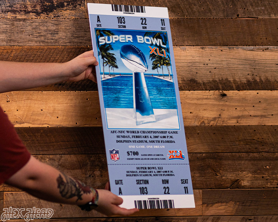 Indianapolis Colts Personalized Super Bowl XLI Ticket Stub Single Layer Metal Wall Art