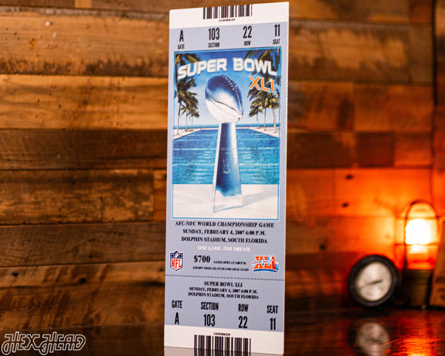 Indianapolis Colts Personalized Super Bowl XLI Ticket Stub Single Layer Metal Wall Art