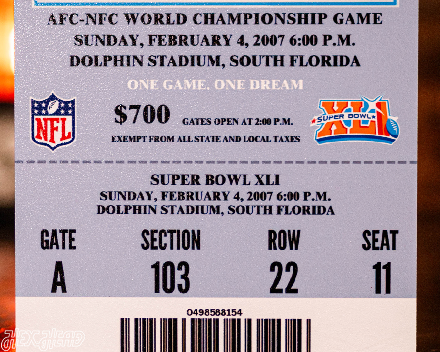 Indianapolis Colts Personalized Super Bowl XLI Ticket Stub Single Layer Metal Wall Art