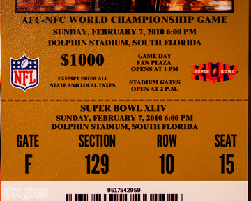 New Orleans Saints Super Bowl XLIV Ticket Stub Single Layer Metal Wall Art